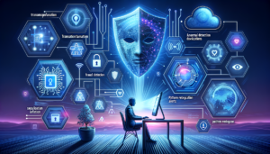 Professional visualization of AI fraud detection system with transaction monitoring and threat pattern recognition