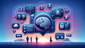 Modern illustration of enterprise AI chatbot interface with natural language processing and multi-channel communication