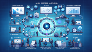 Corporate illustration of AI product management lifecycle with MVP strategy and iteration cycles